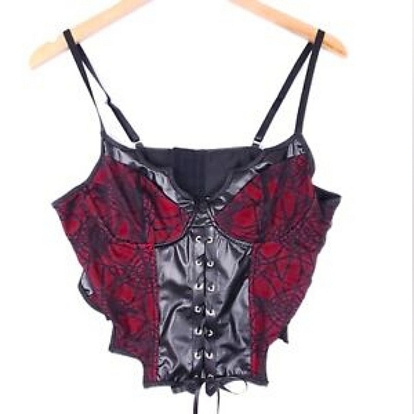 Nwts, Black and Red Lace-Up Corset Top - Picture 4 of 4